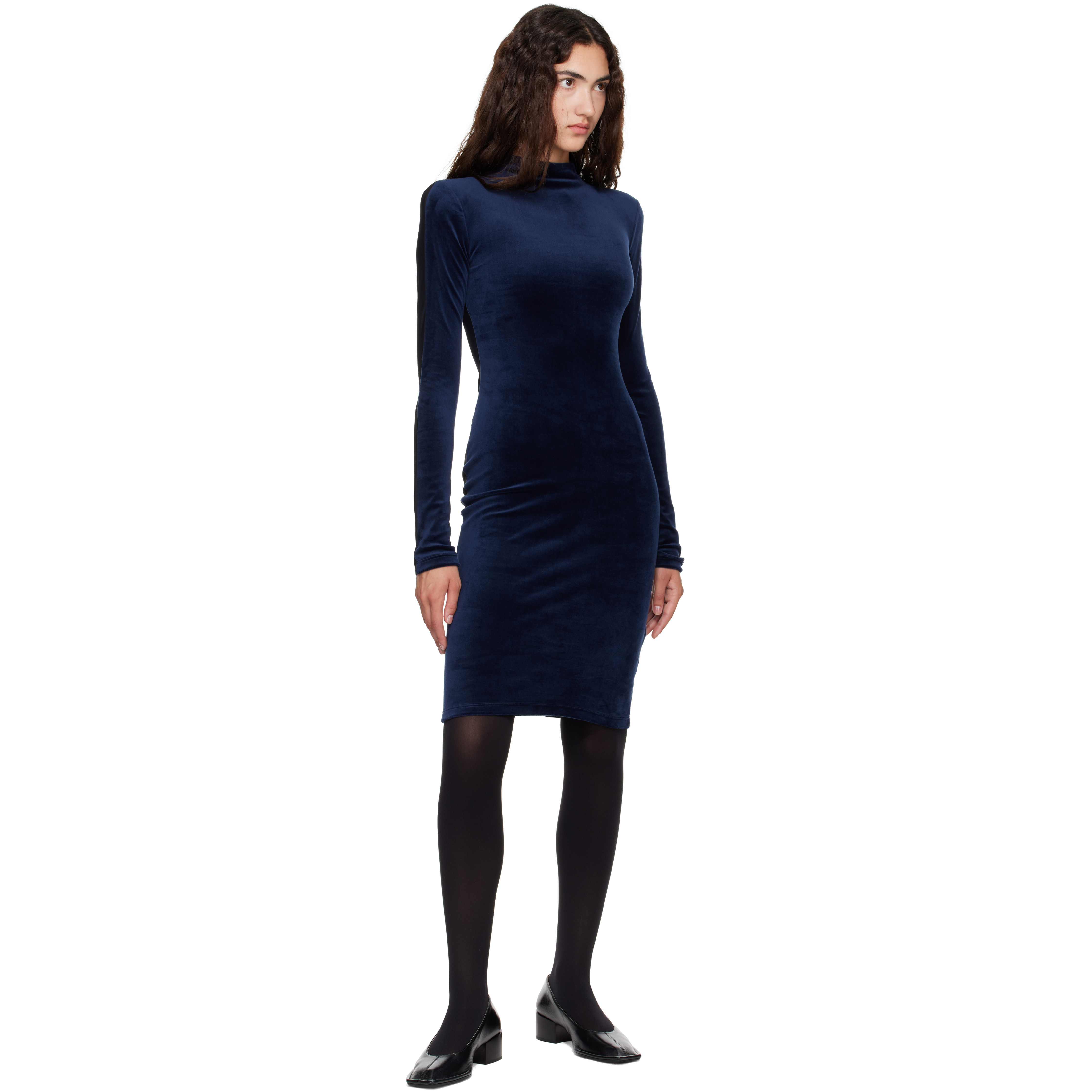 Navy & Black Long Sleeve Midi Dress