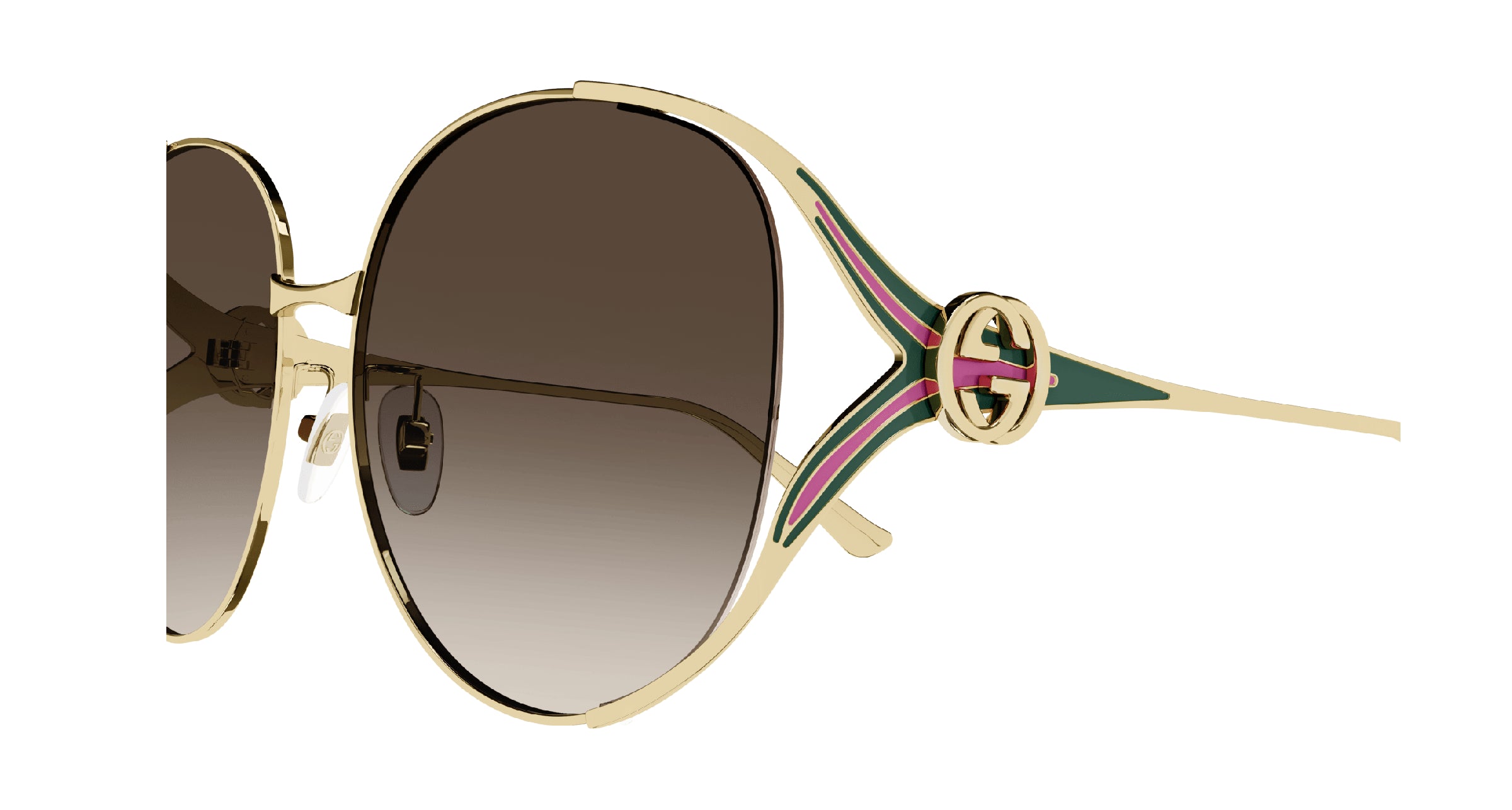 Gucci Woman Gucci GG0225S 007 Sunglasses Metal Gold Brown Oversize Normal Shaded