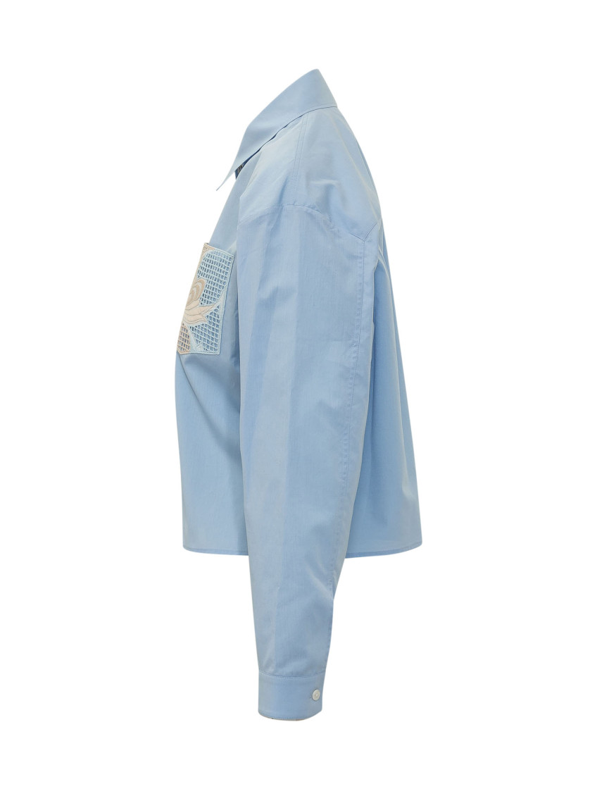 Blue Embroidered Oversized Shirt