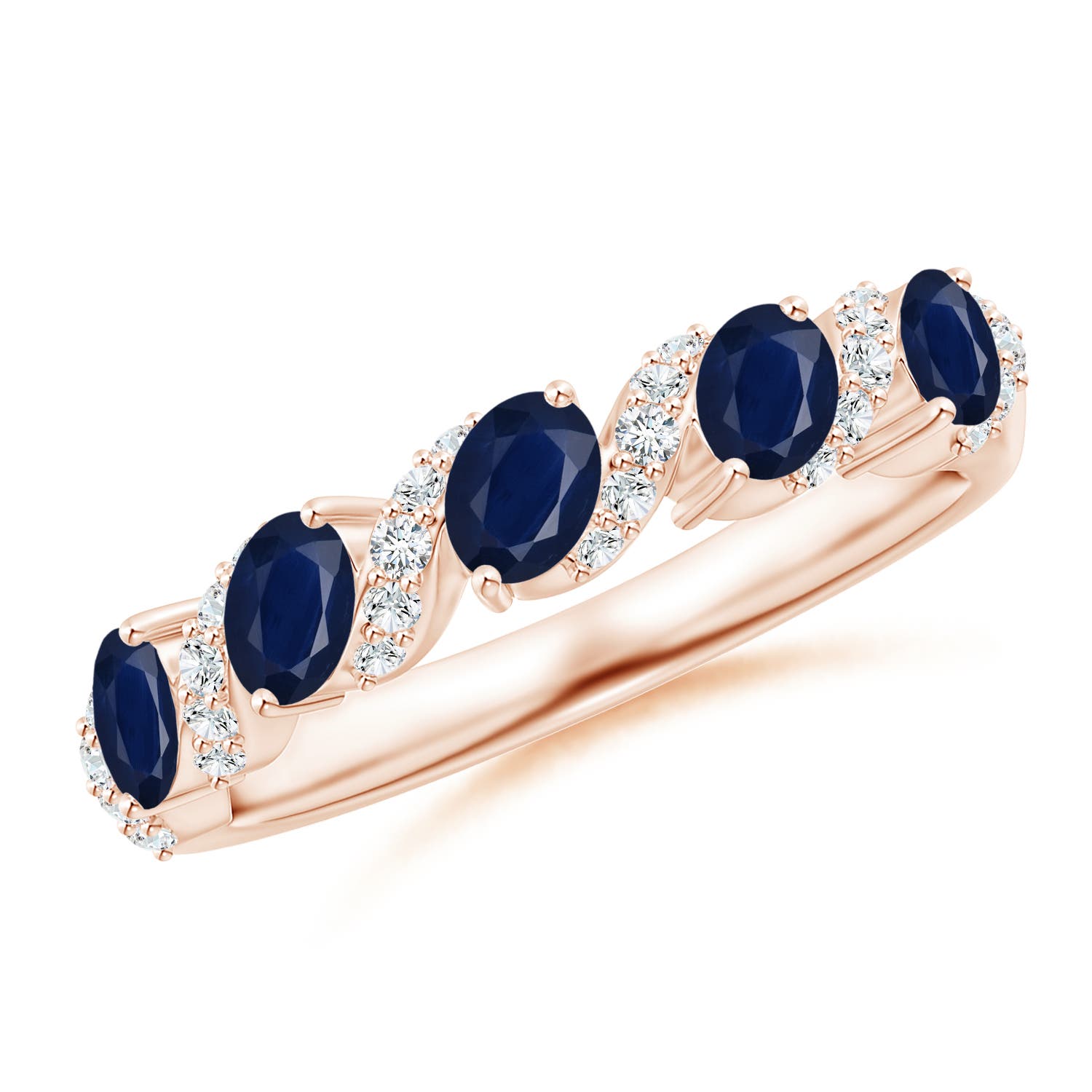 Angara 1.0 Carat Five Stone Oval Sapphire Swirl Ring with Diamonds in 14K Rose Gold