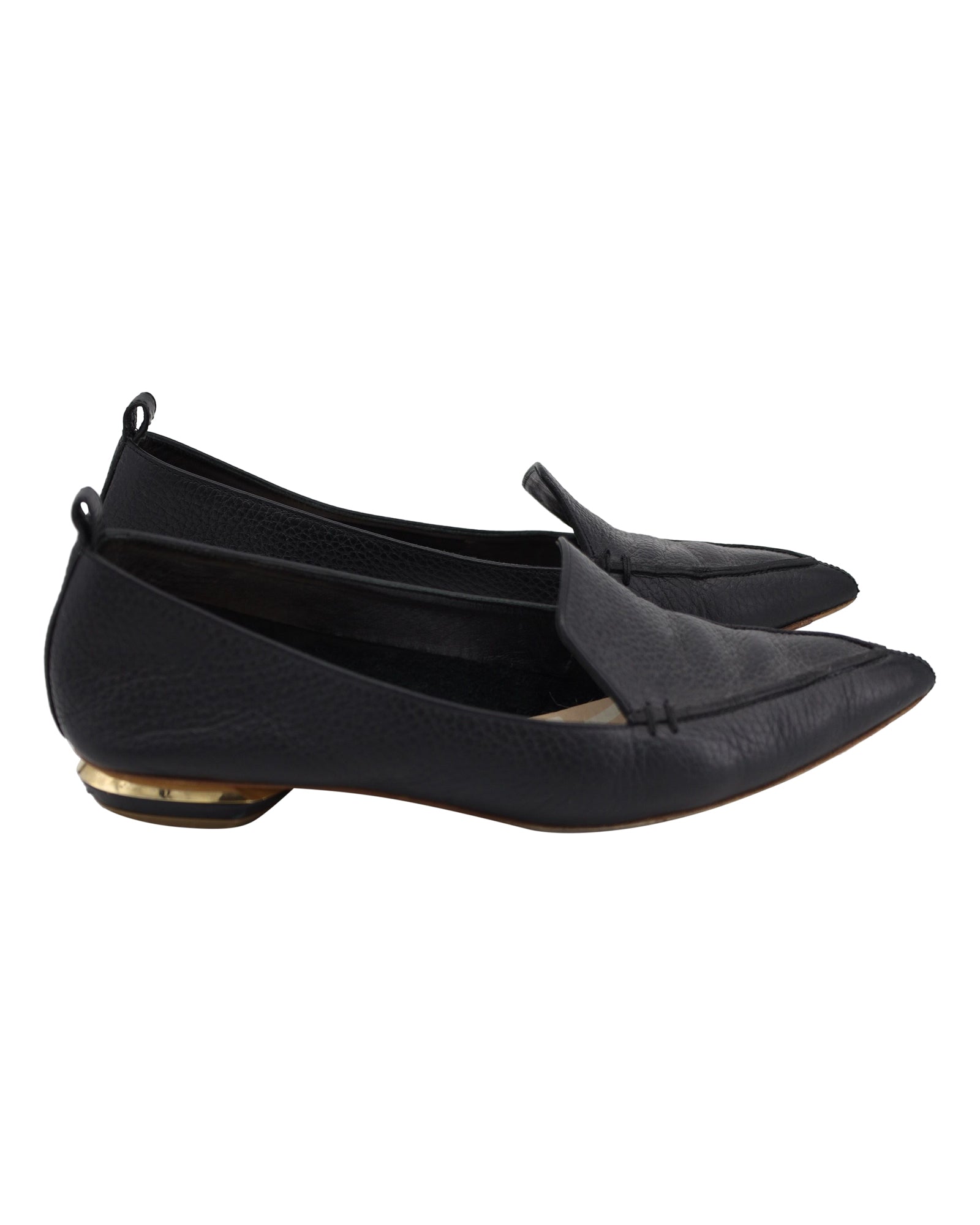 Beya Pointed-Toe Loafers in Black Calfskin Leather