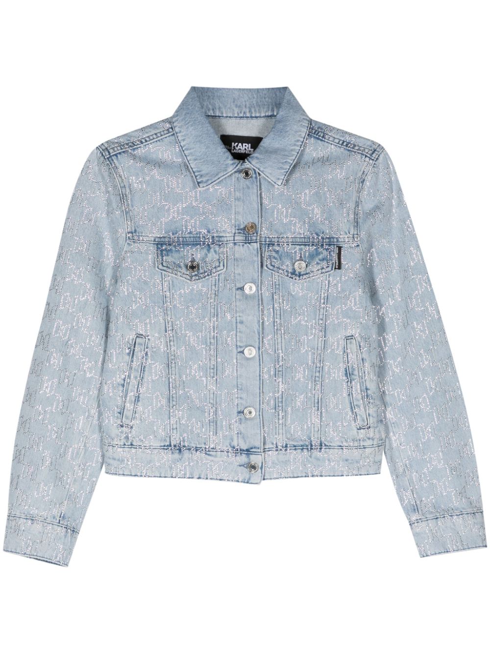 Rhinestones-monogram denim jacket - Blue