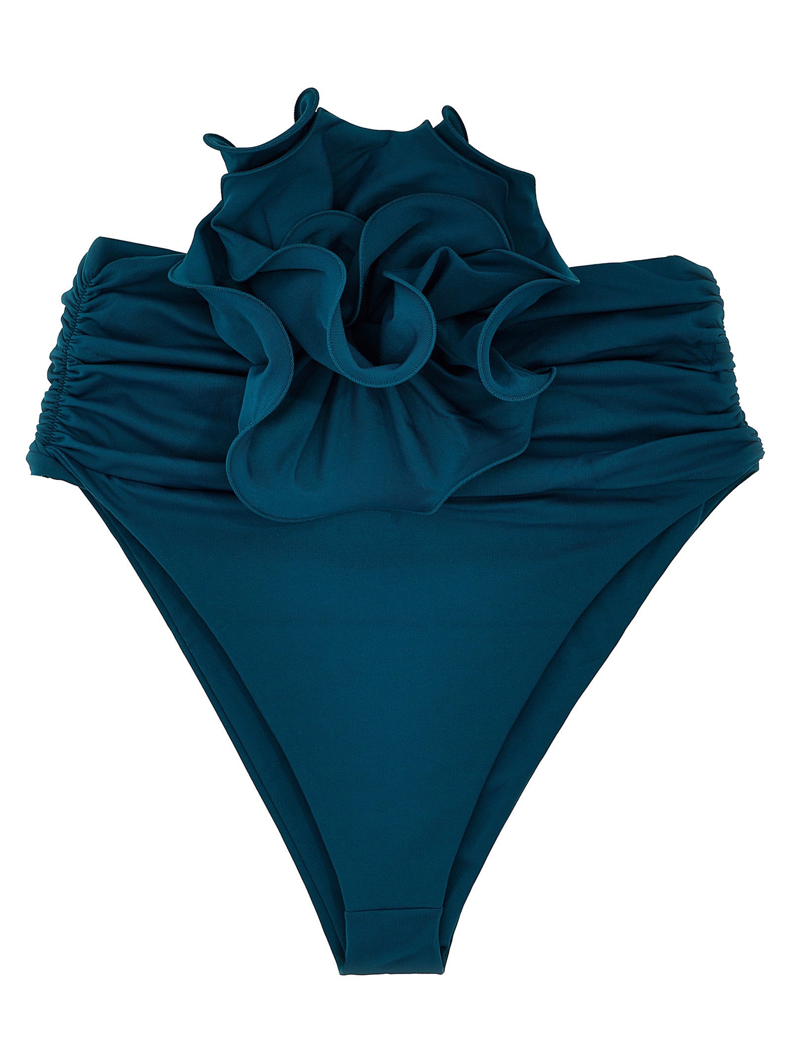 Ruffled Floral Appliqué Bikini Bottom — Teal
