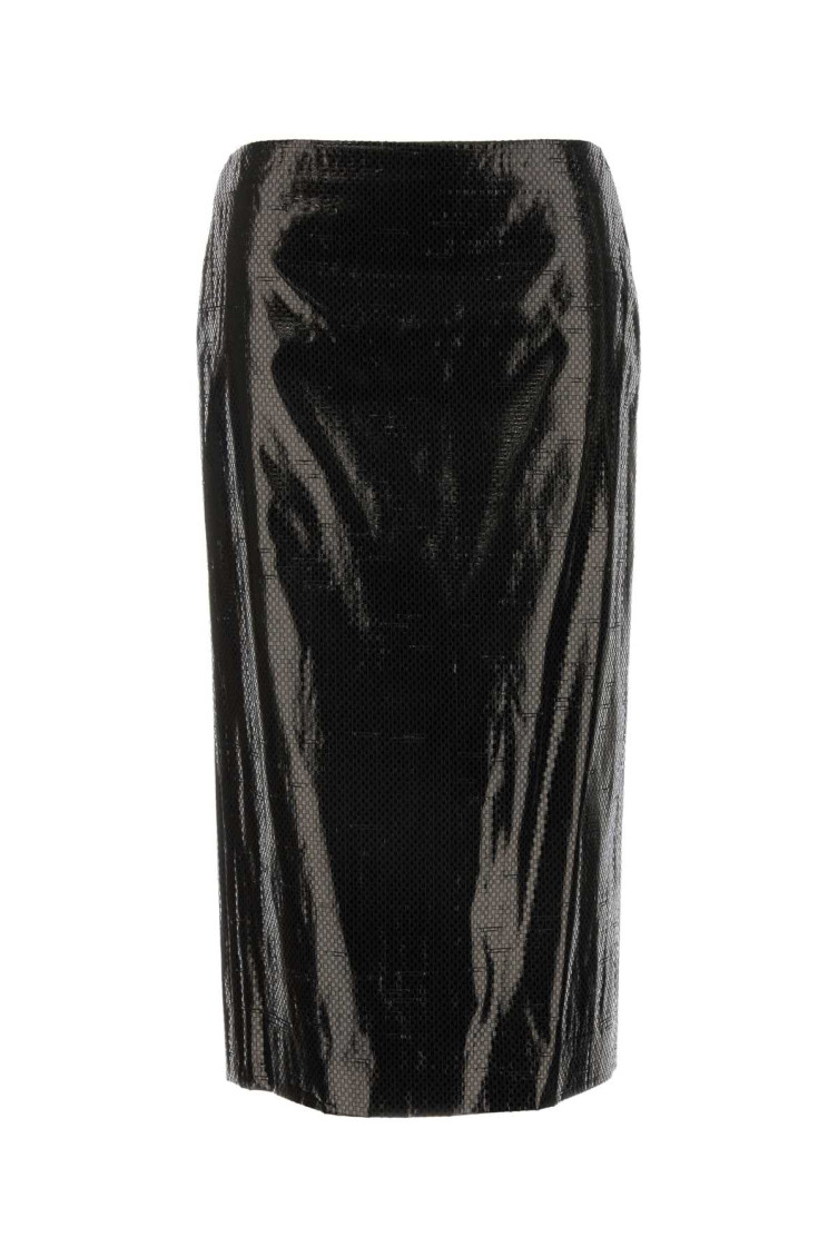 Black Tarpaulin Pencil Midi Skirt