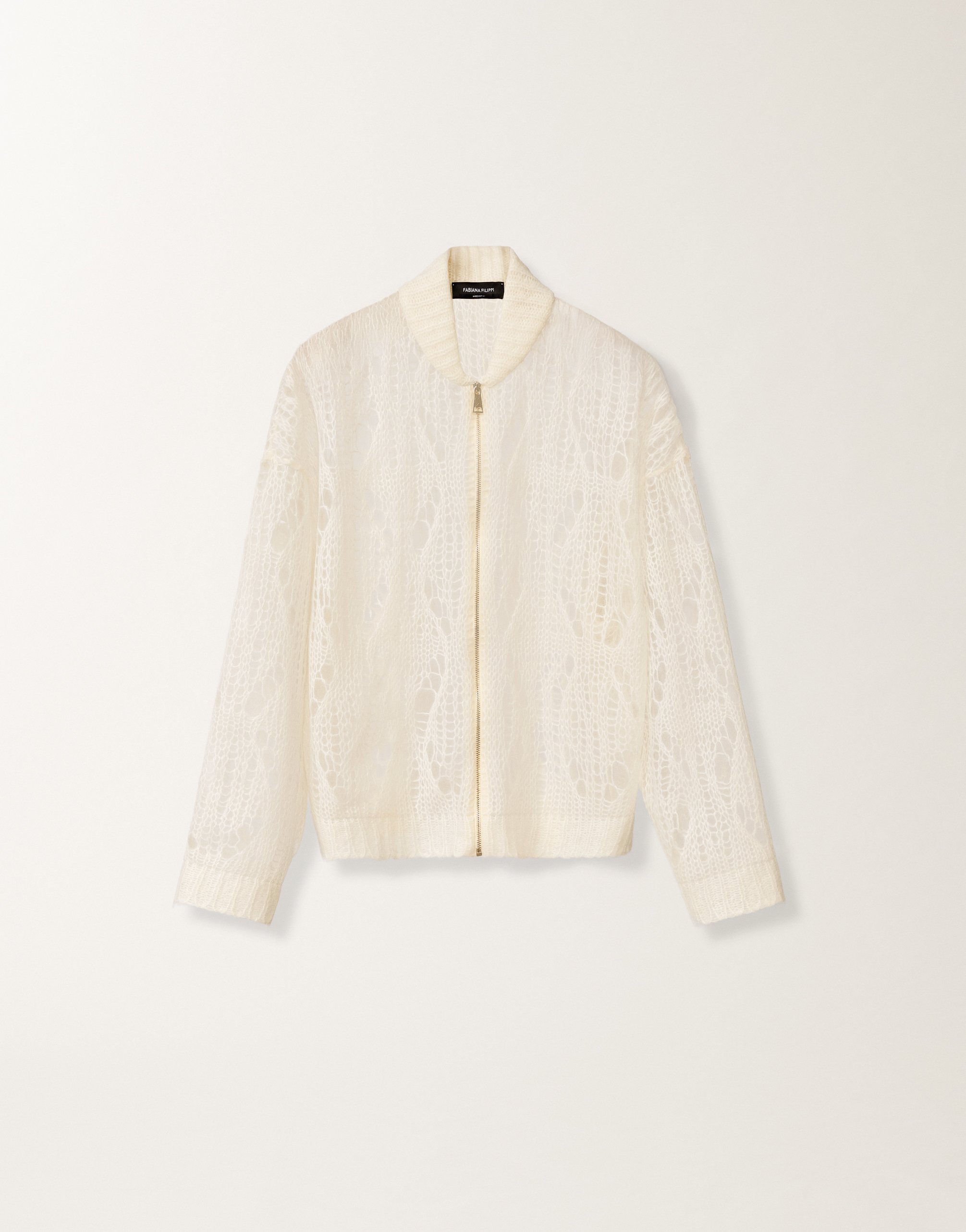 Mohair bomber jacket with coating, raffia