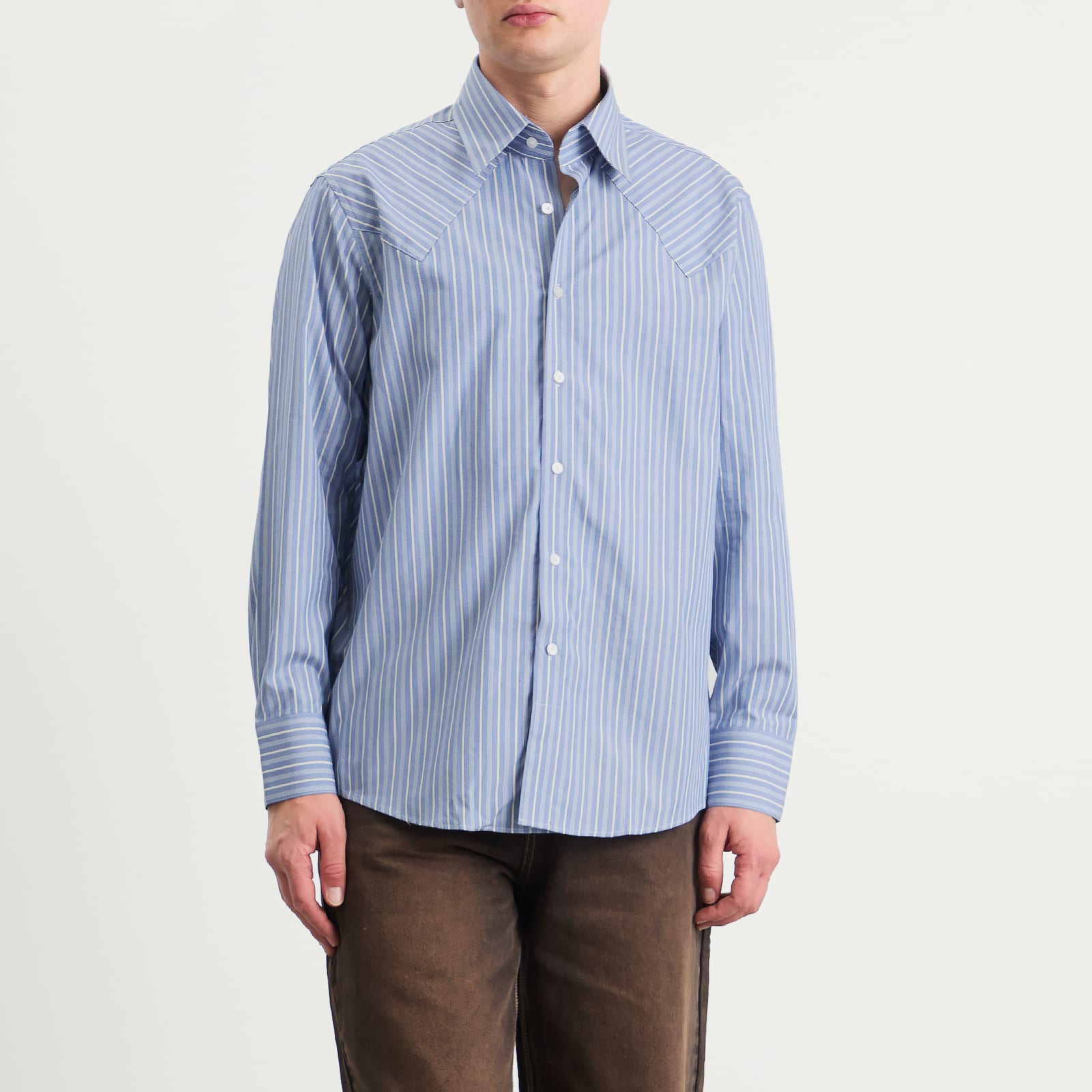 Men's Western Business Shirt Blue Static Stripe