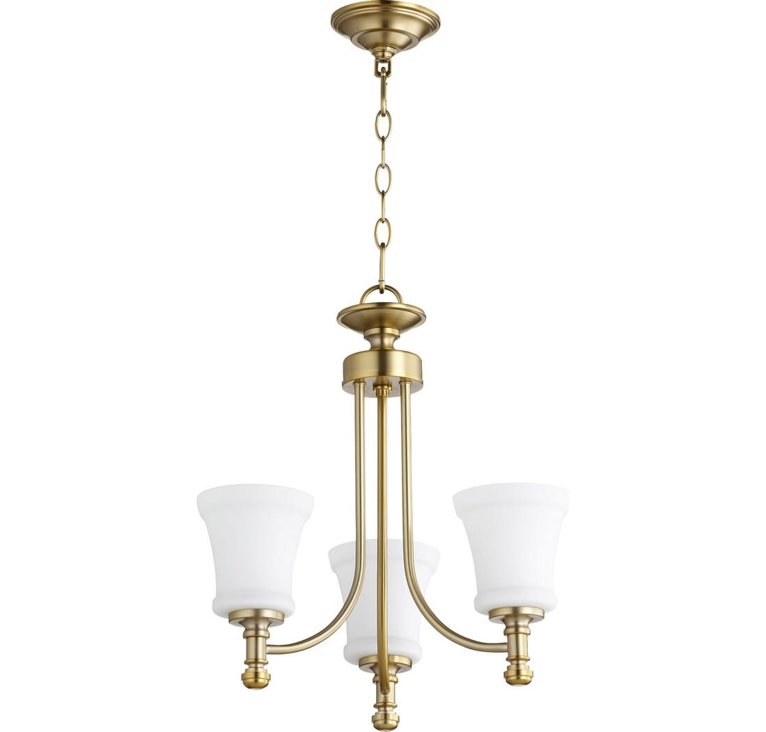 Quorum Rossington 3-Light 19" Transitional Chandelier in Aged Bra