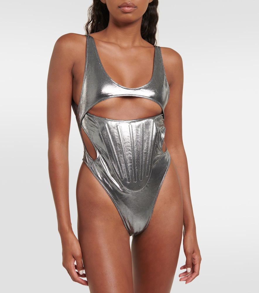 Cutout metallic swimsuit