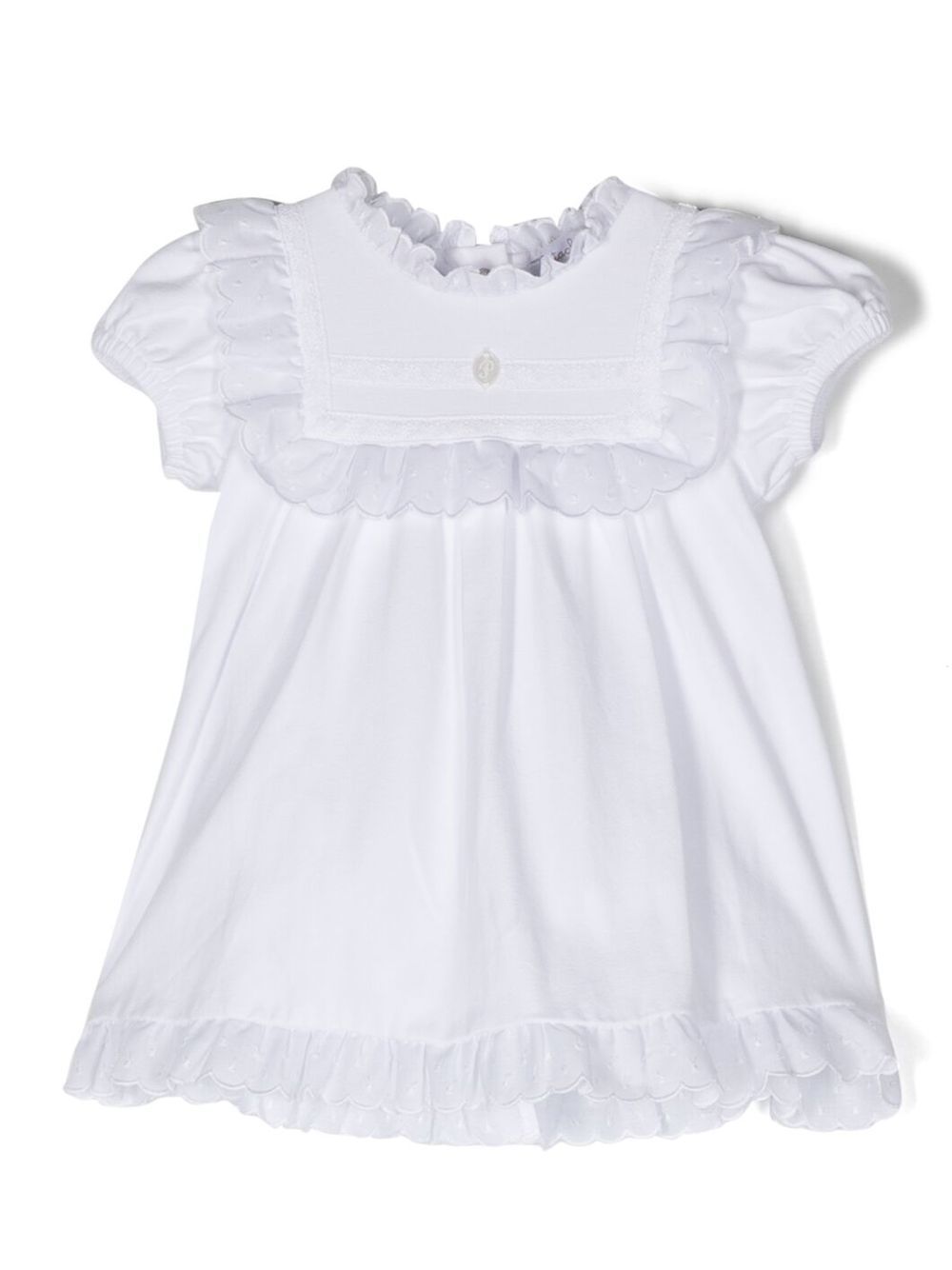 Embroidered scallop-detail dress - White