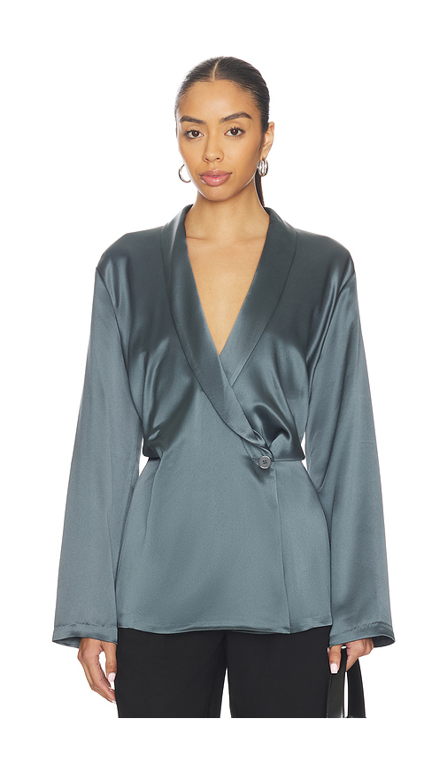 EAVES Sigrun Slouch Waist Robe Top in Charcoal. L. Also in M, S, XL