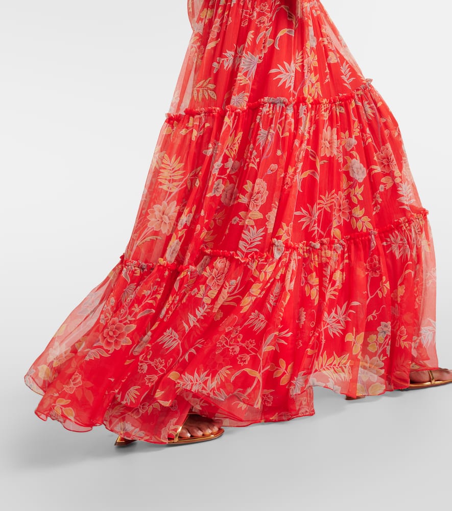 Floral tiered silk maxi skirt