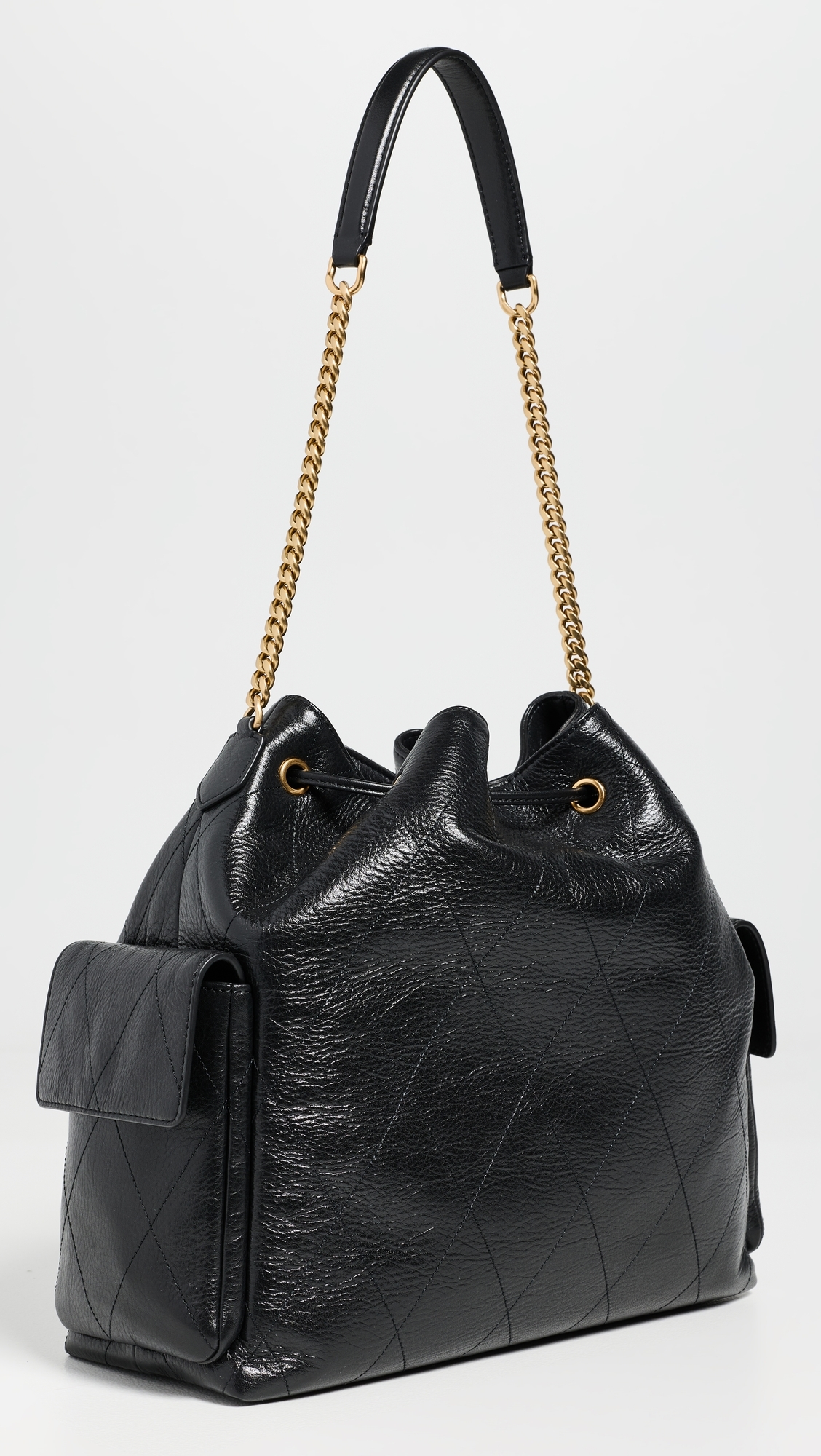 Kira Diamond Quilt Large Drawstring Shoulder Bag Black One Size