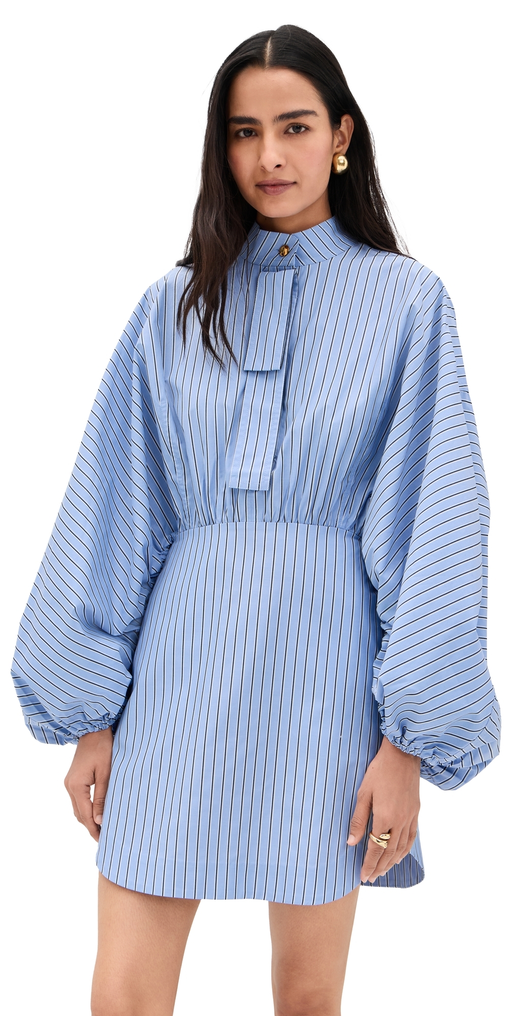 Drawstring Stripe Mini Dress Hydrangea Stripe