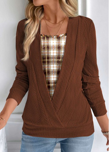 Modlily Dark Camel Plaid Sweatshirt