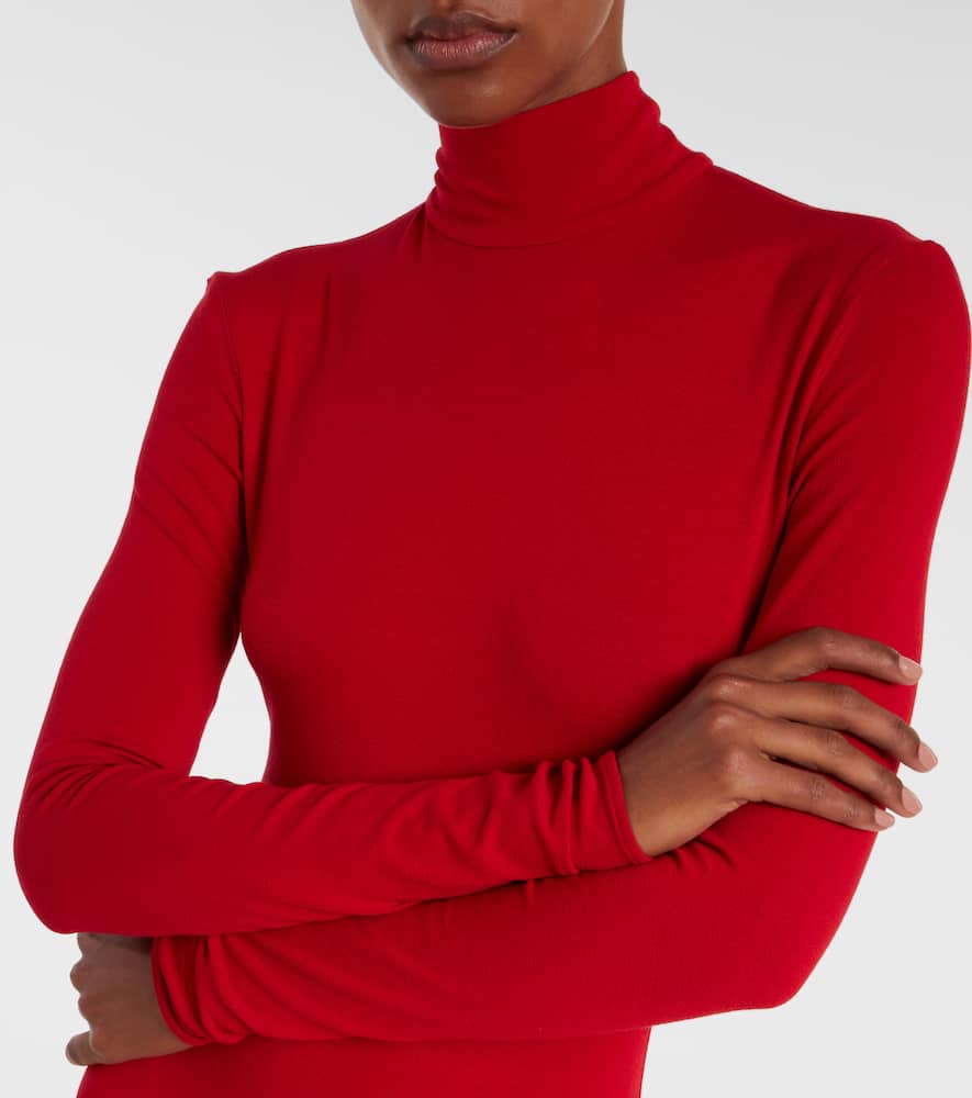 Asymmetric pleated turtleneck dress