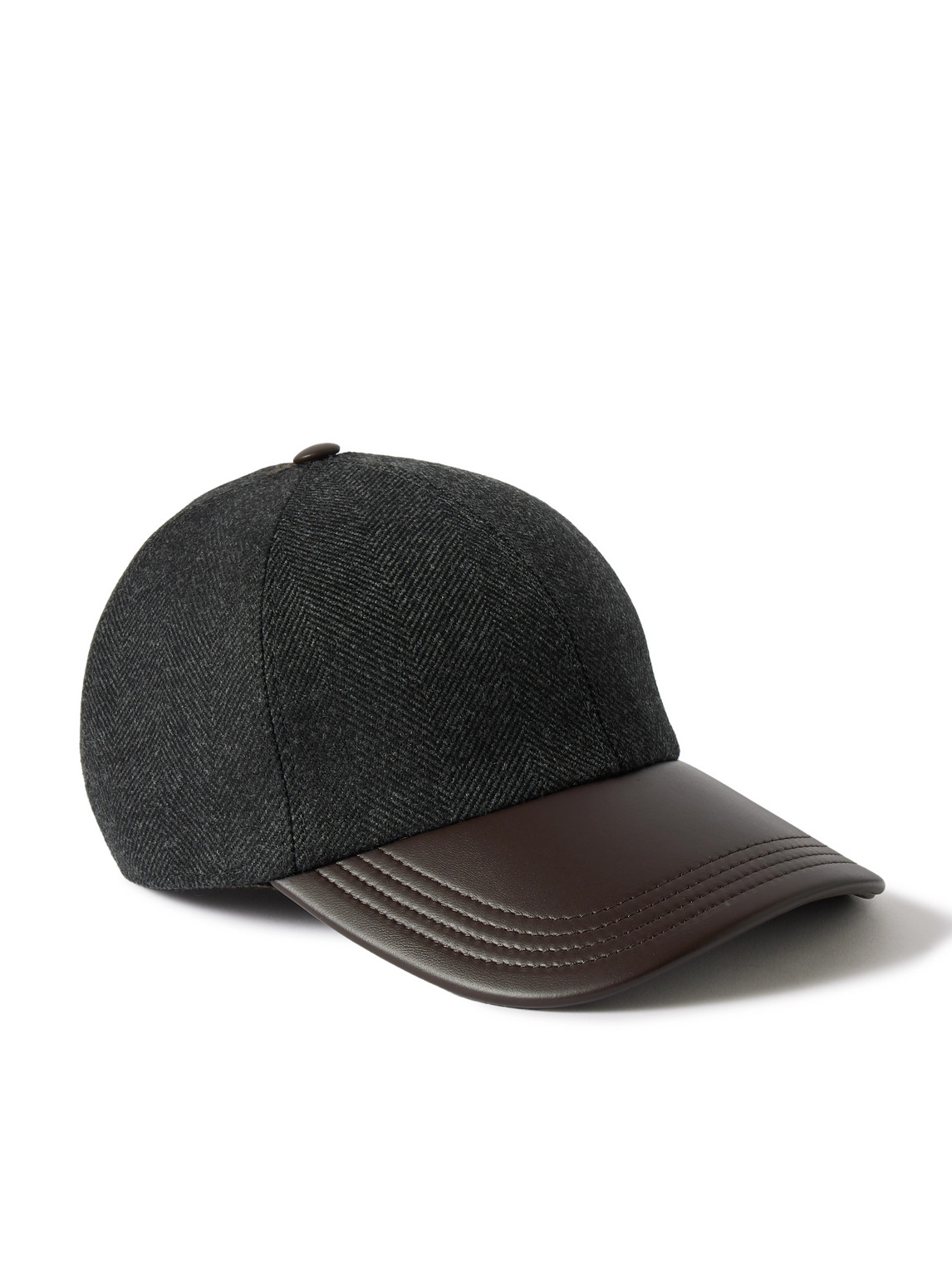 Logo-Embroidered Leather-Trimmed Wool Baseball Cap