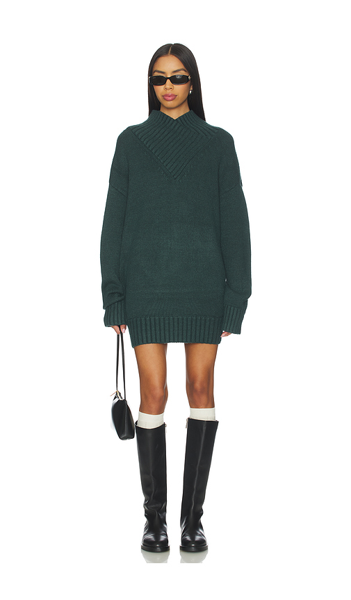 SEROYA Dessa Chunky Sweater Dress in Dark Green. L. Also in XS
