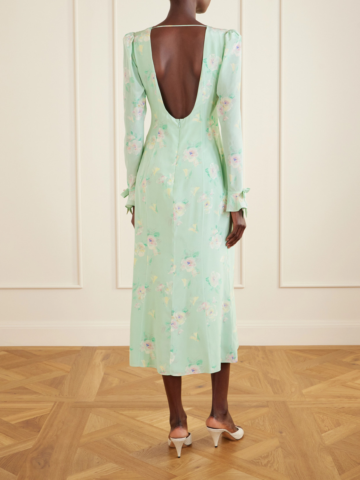 Floral-print Silk Midi Dress - Green