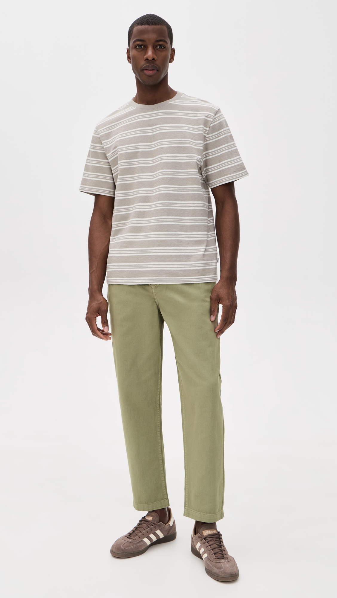 Textured Stripe Dean Tee Taupe/Ecru