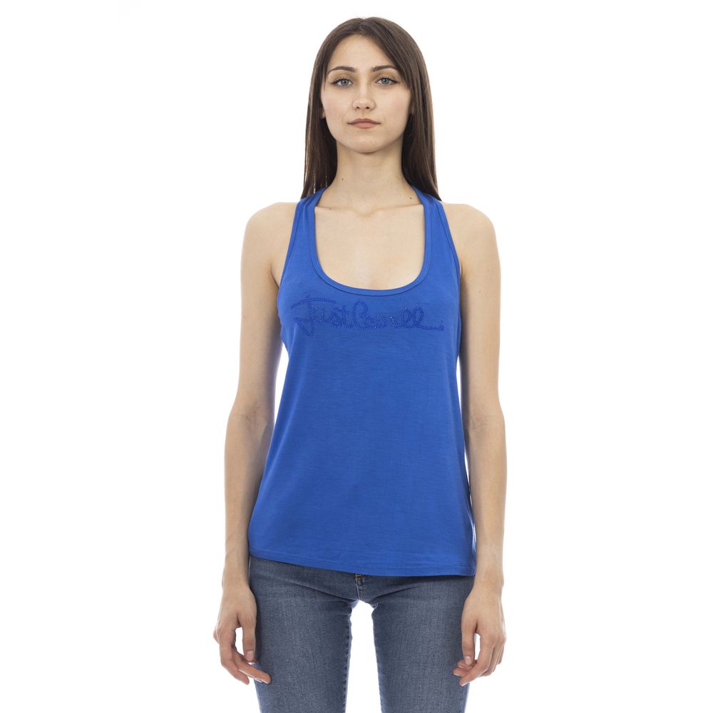 Rhinestone-Logo Viscose Tank Top — Blue