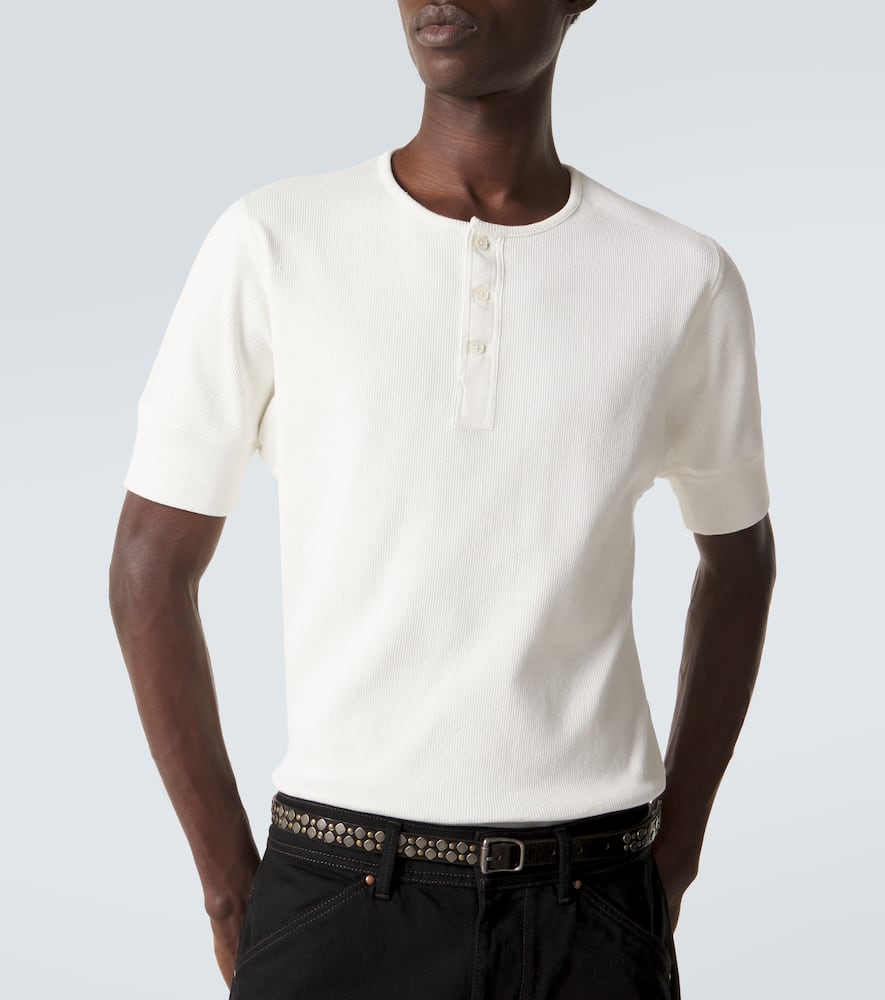 Cotton and linen jersey Henley shirt