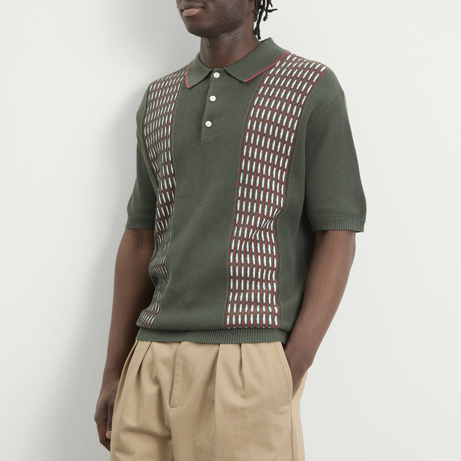 Men's Jacquard Stripe Knit Polo in Green