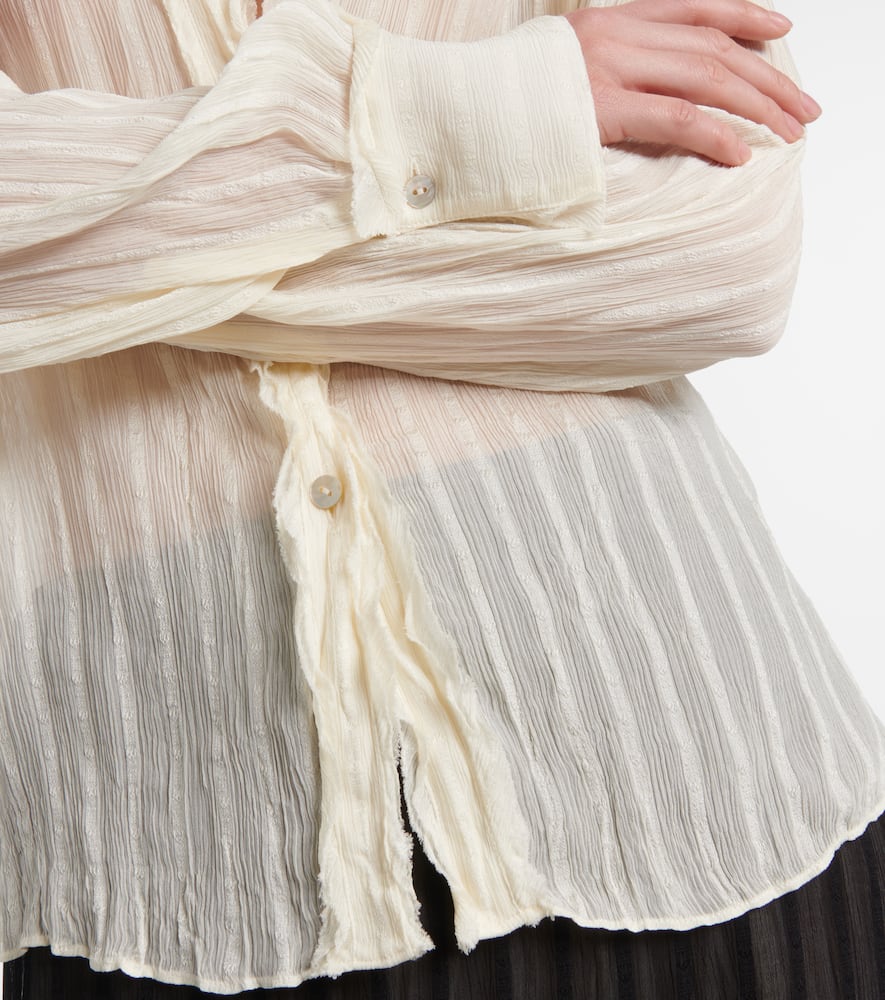 Ruffled striped semi-sheer shirt