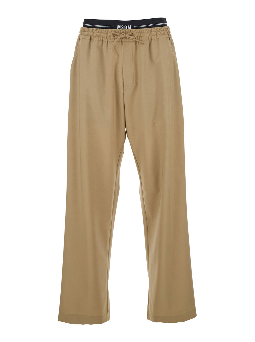 Virgin Wool Drawstring Trousers — Beige