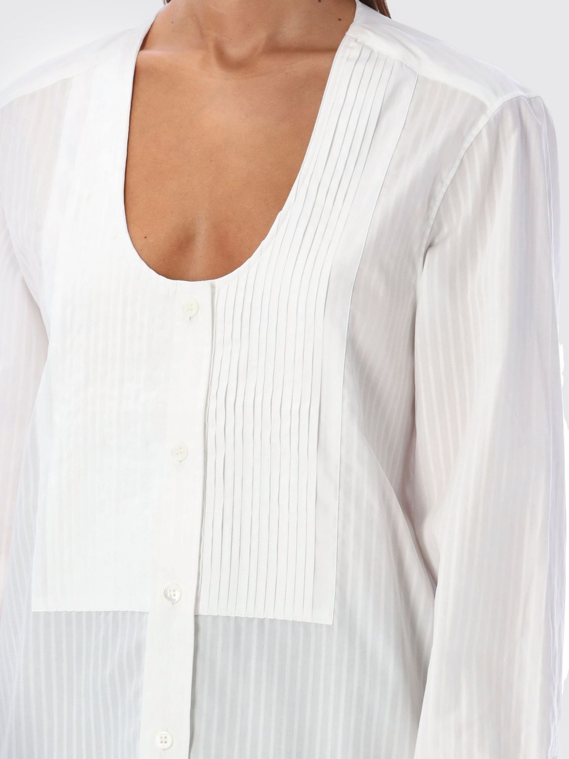 Pintuck bib shirt - White
