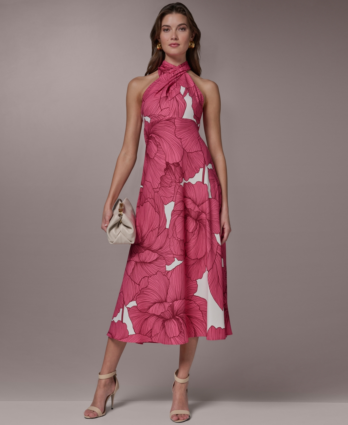 Women's Halter Neck Midi Dress - Azalea Multi