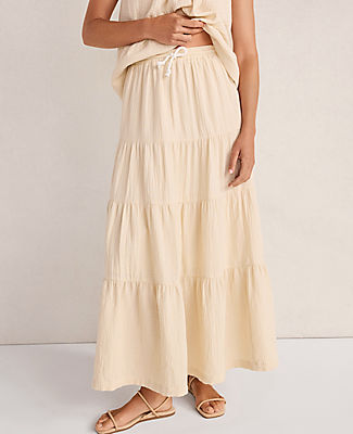Ann Taylor Haven Well Within Organic Cotton Gauze Tiered Maxi Skirt