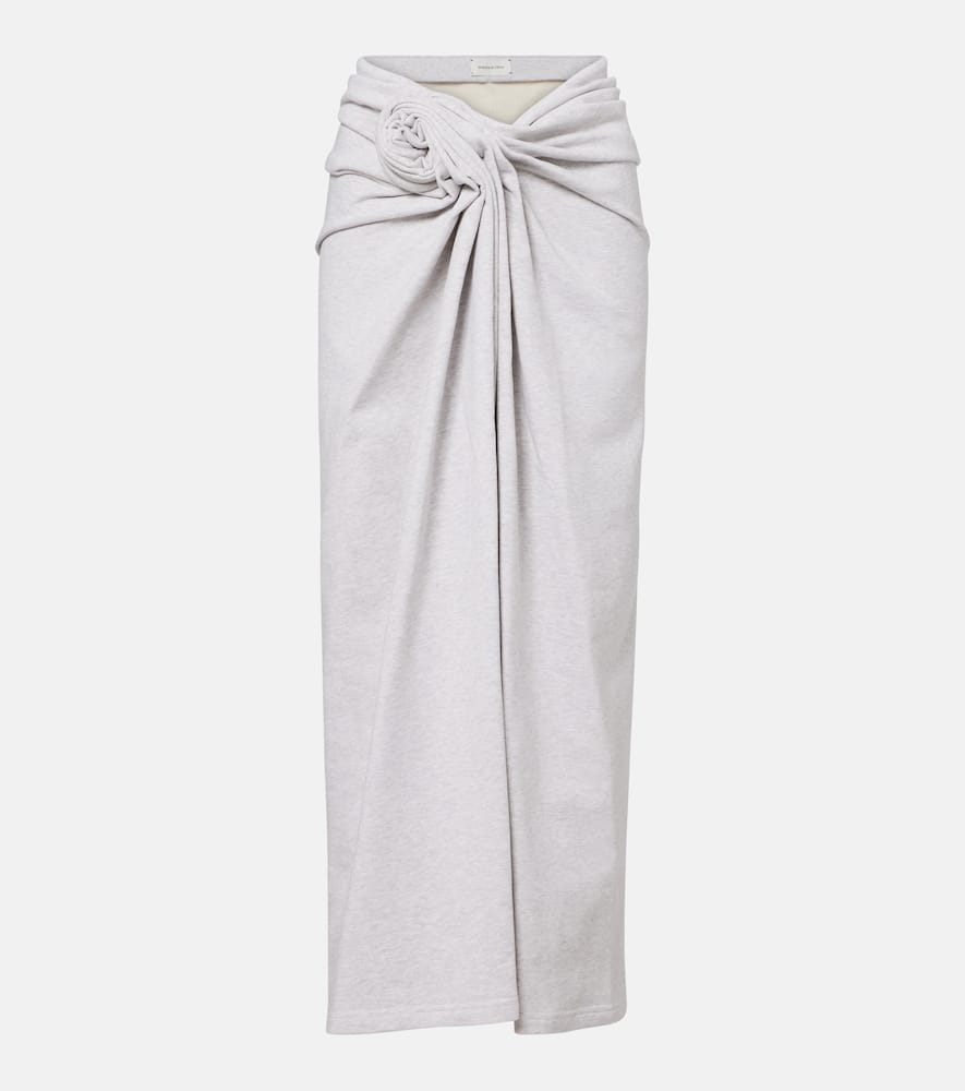 Floral-appliqué cotton midi skirt