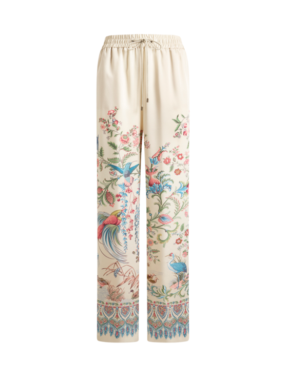 Wide-leg Trousers With Placed Flora And Fauna Print