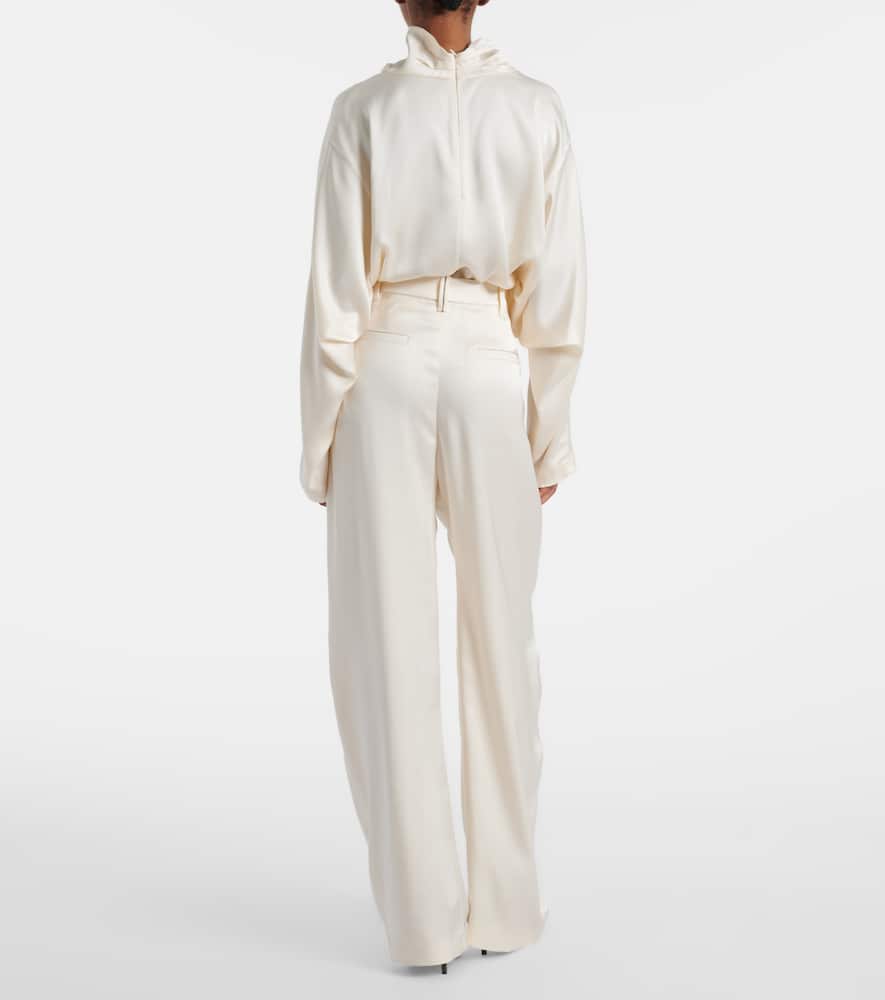 Mid-rise silk straight pants