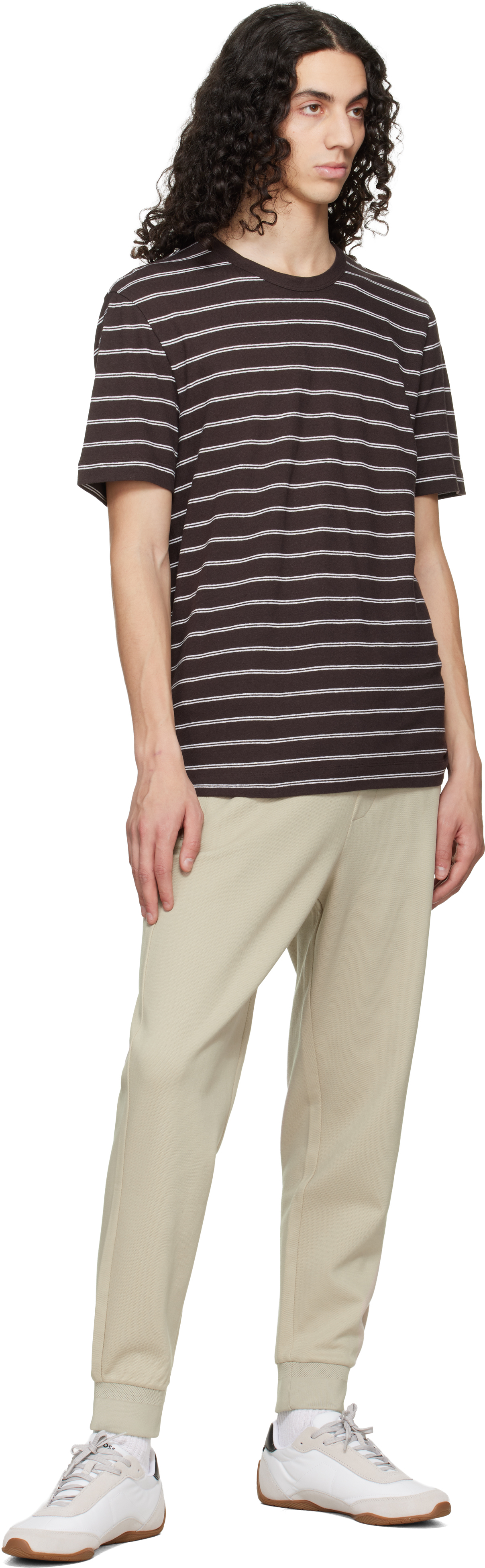 Brown Cotton-Linen Regular Fit T-shirt