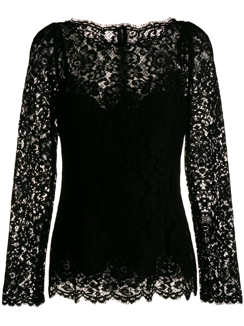 Long-sleeved lace blouse - Black