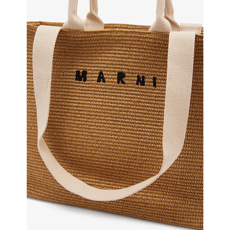Womens Raw Sienna/ Natural East West Large Straw Tote bag 