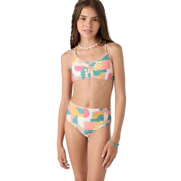 Girls' Lisbon Geo Ruched Bralette Swim Bikini Set 7 Multi Clr