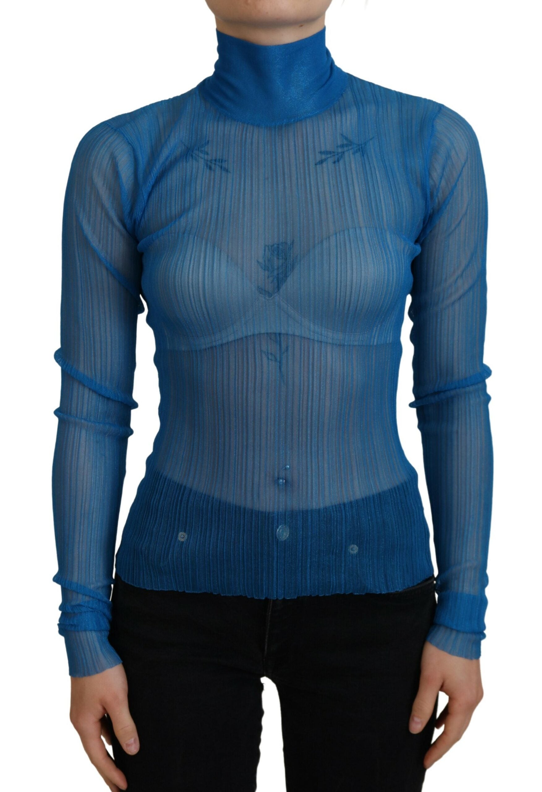 Mesh Turtleneck Blouse — Blue
