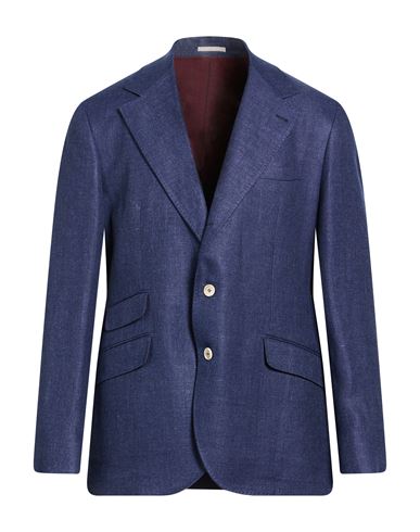 Man Blazer Navy Size 44 Linen, Wool, Silk