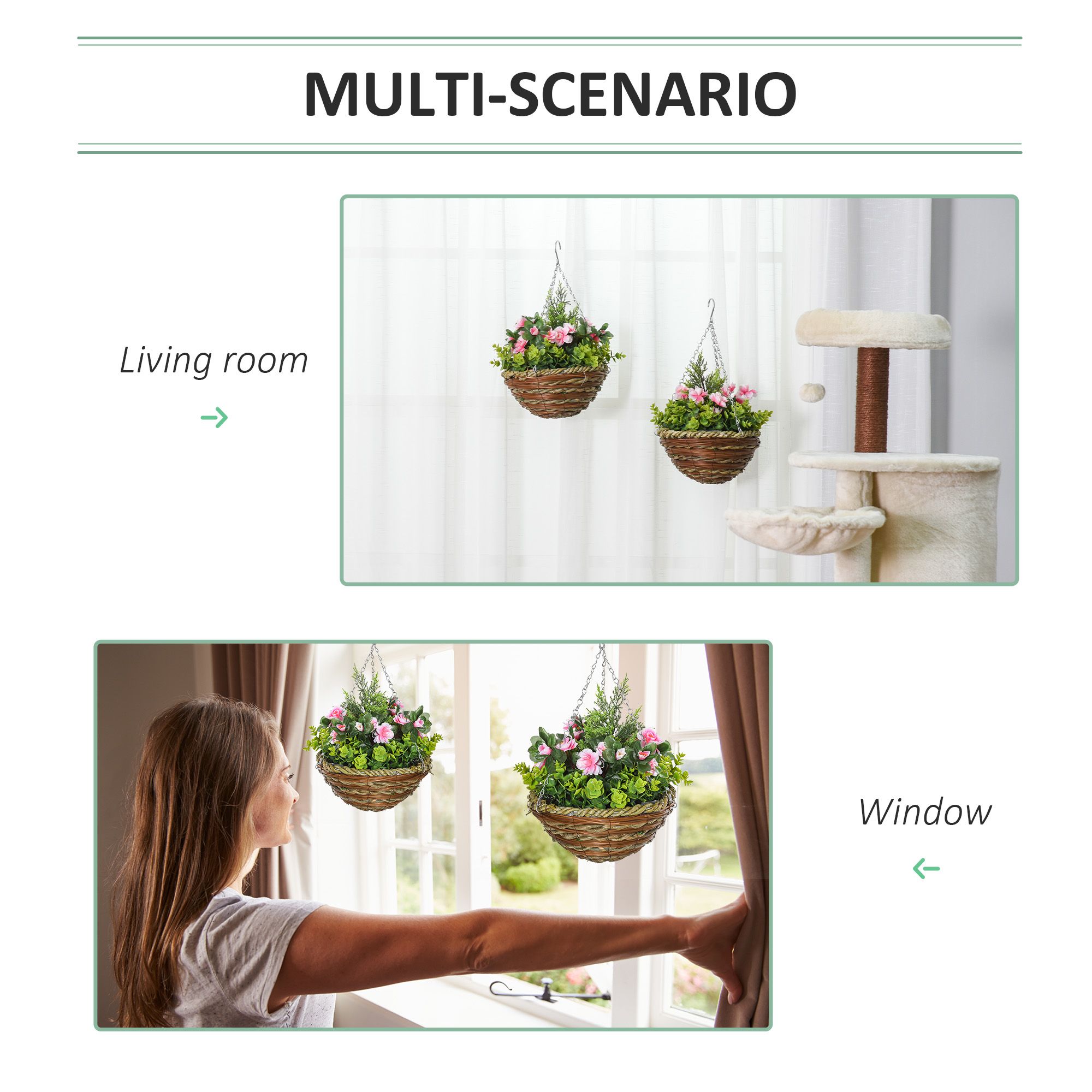 Outsunny 4 Pcs Artificial Lisianthus Flower Hanging Planter Basket Indoor In Pink