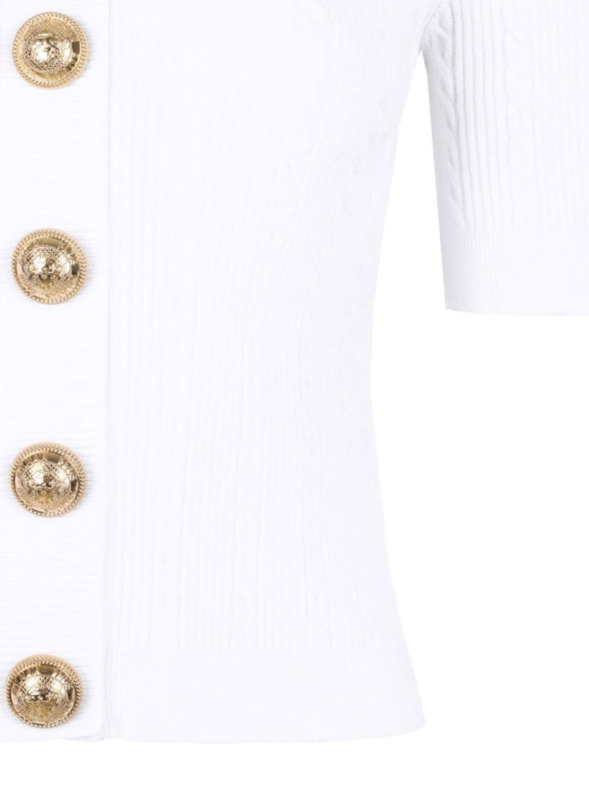 Ribbed buttoned top - White