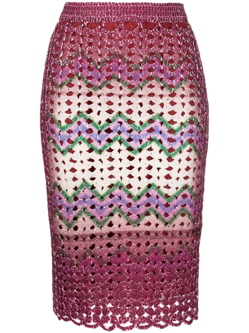 PONDER.ER graphic-print crochet-knit midi skirt - Red