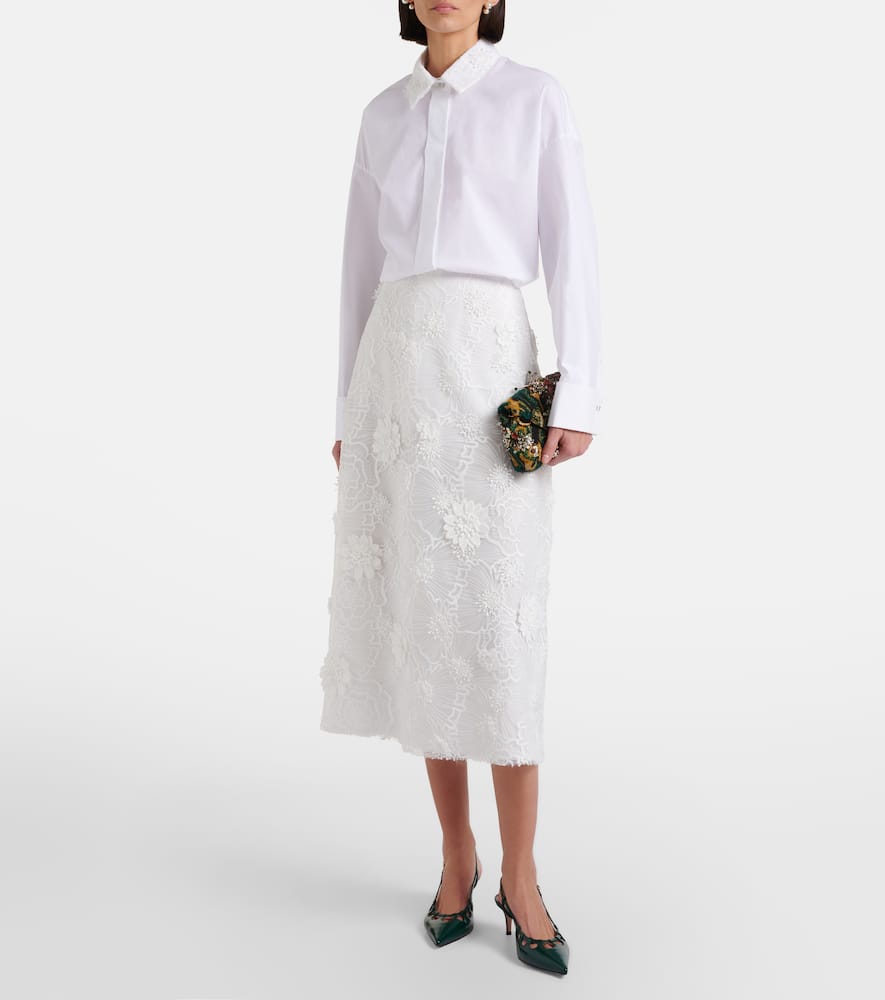 Sheer Meadow floral organza midi skirt