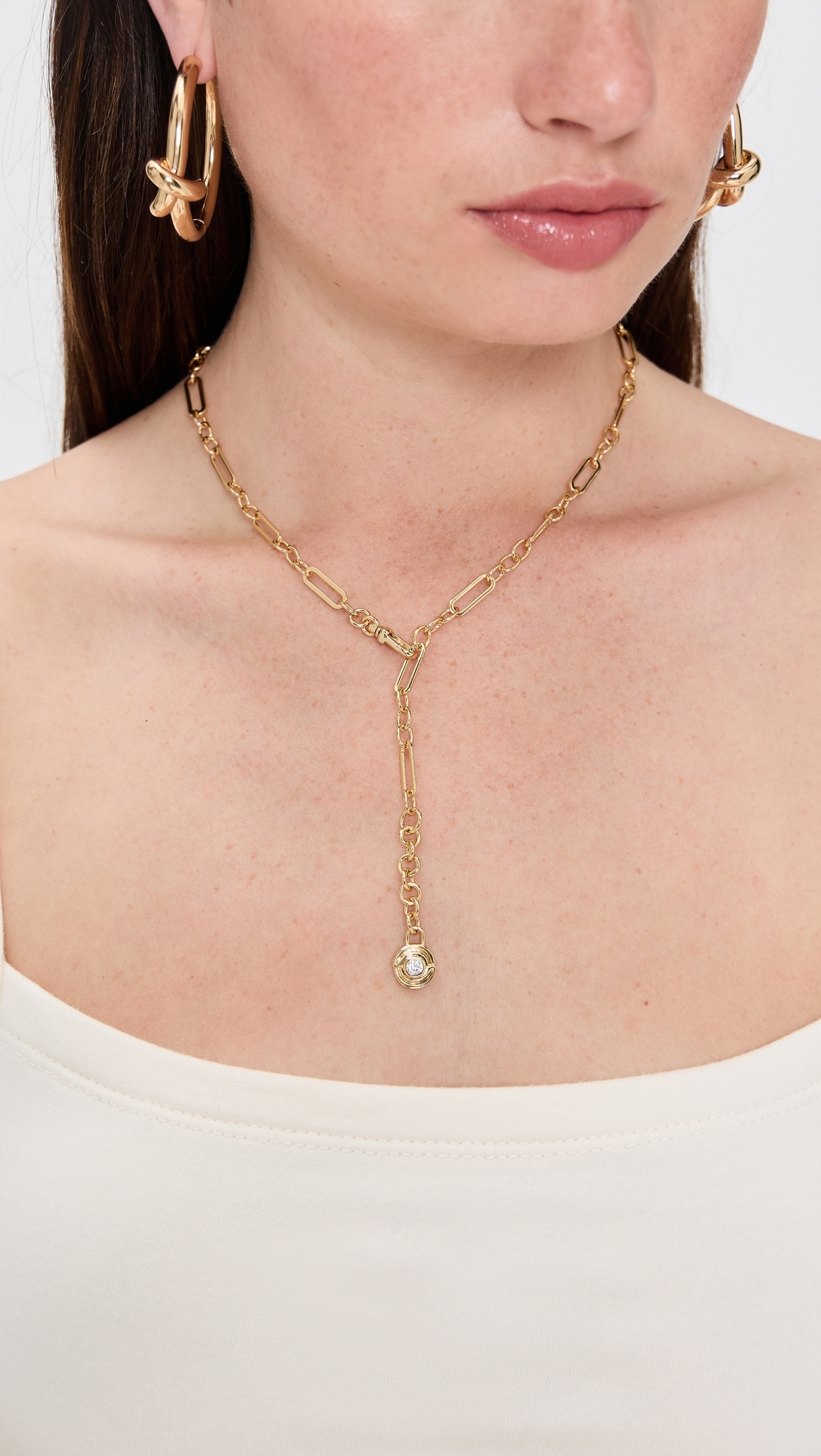 Luv Aj Wave Bezel Lariat Necklace Gold One Size