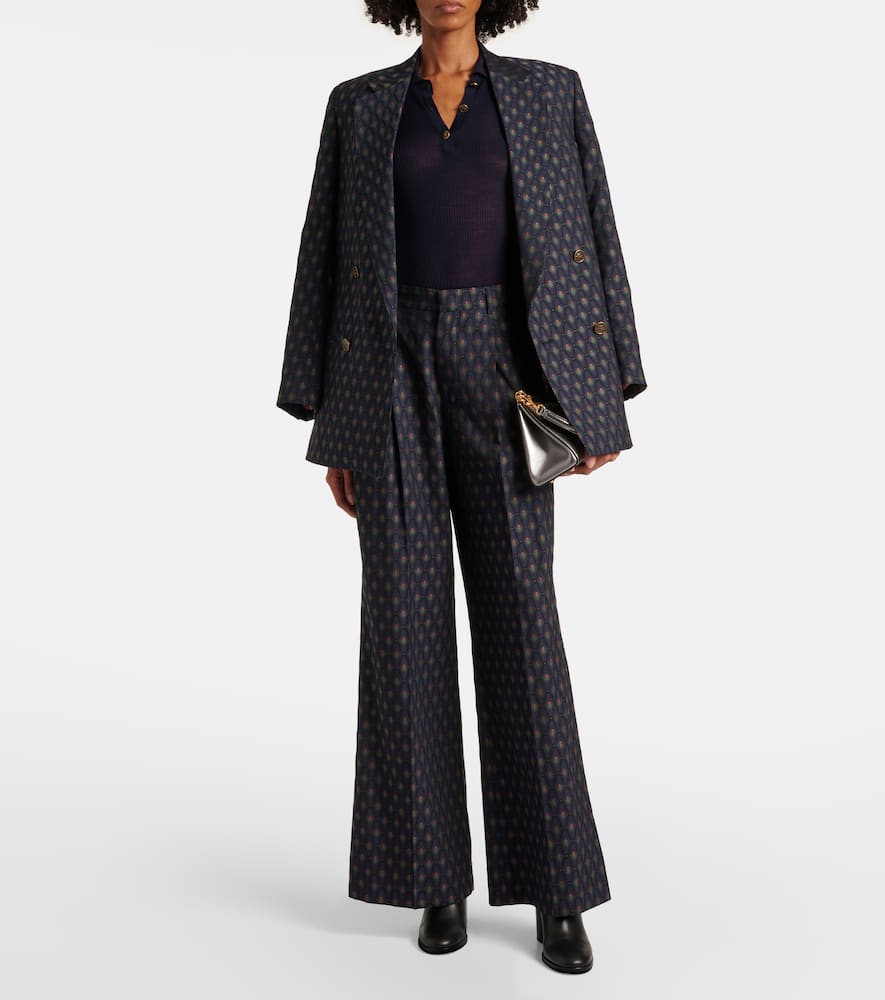 Printed wool and cotton polo sweater