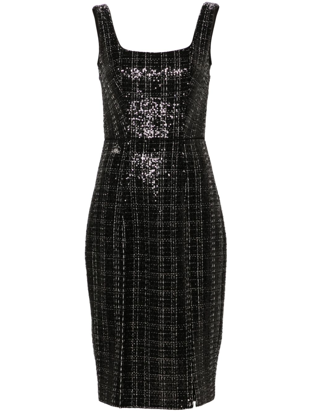 Sequinned tweed midi dress - Black