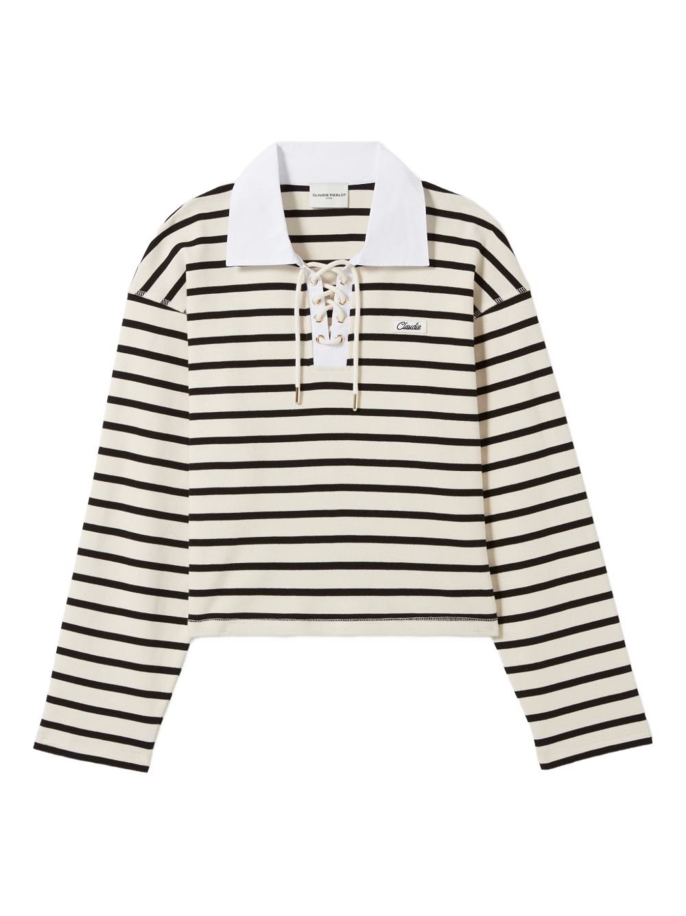 Striped lace-up polo top - Neutrals