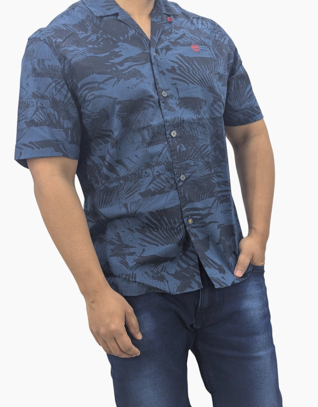 Men's Timberland Mens Hawaiian Shirt Vintage Casual Beach Summer Holiday Floral - Navy And Black