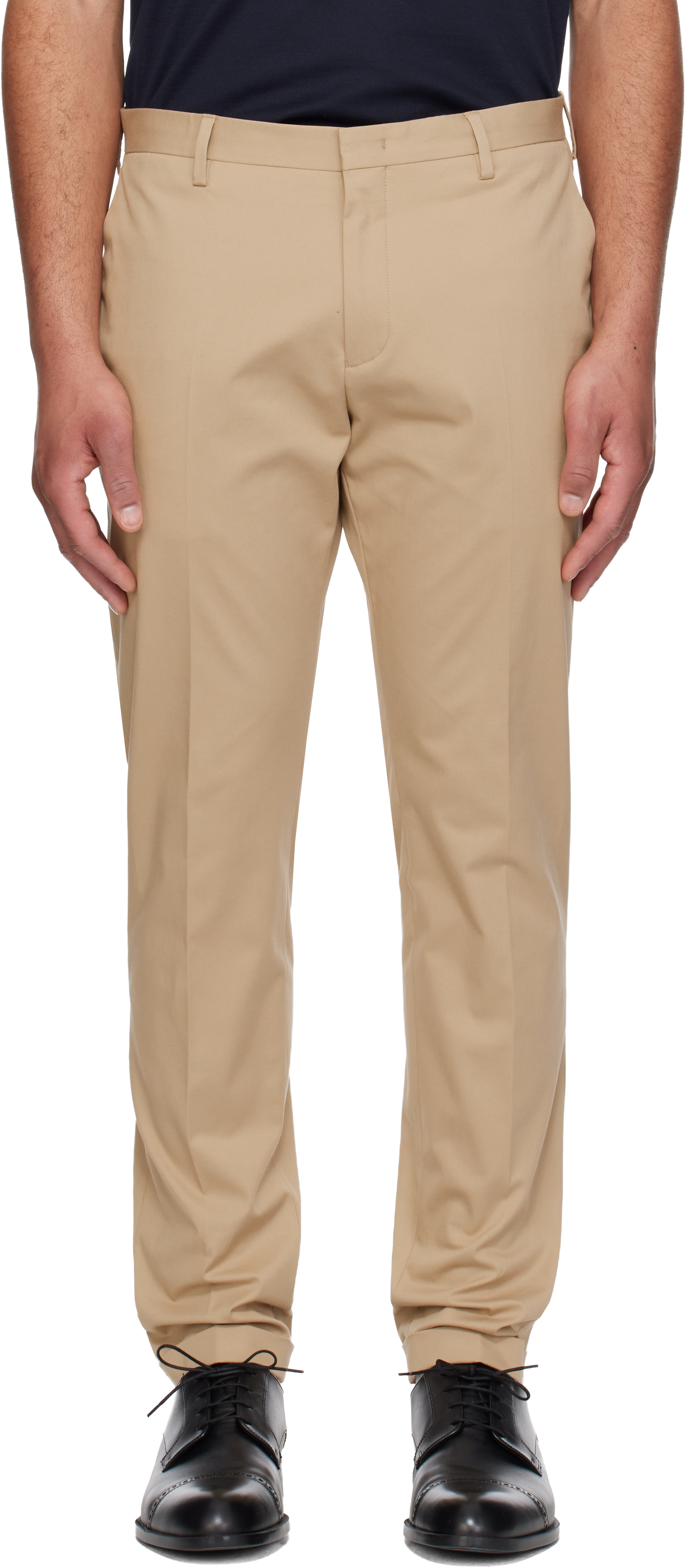 Beige Slim-Fit Cotton-Stretch Chino Trousers